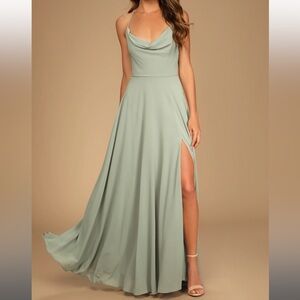 Lulu's Sage Green Cowl Lace-Up Maxi Dress Small